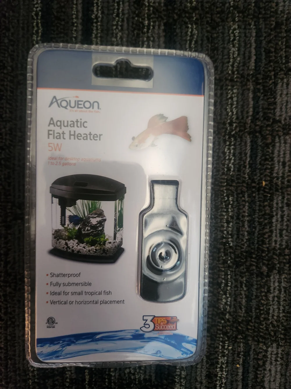 Black Aquatic Flat Heater 5W for Small Fish Tanks